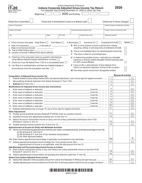 Form It 20 State Form 44275 Download Fillable Pdf Or Fill Online