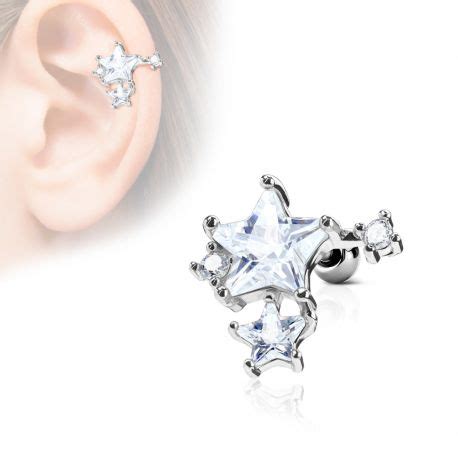 Piercing cartilage oreille en acier chirurgical pierres étoiles