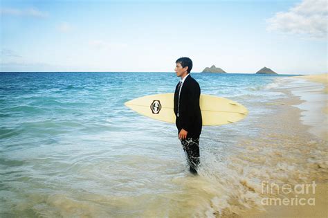 Business Man At The Beach With Surfboard Photograph By Brandon Tabiolo
