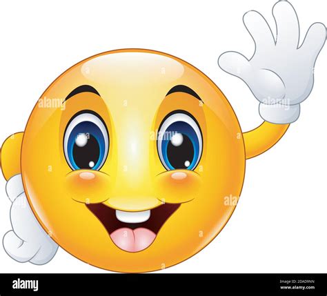 Vector Illustration Of Cartoon Emoticon Smiley Face Waving Hello Stock