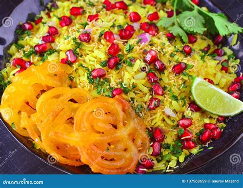 Indian Glutenfree Breakfast Poha Jalebi Stock Image Image Of Madhya