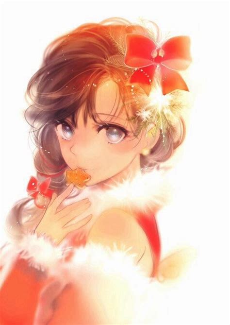 Cute Anime Christmas Girl With Brown Hair And Silver Eyes Pretty Anime Girl Anime Girl