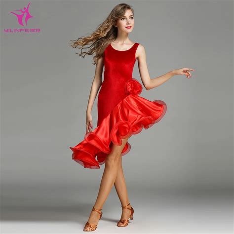 Yilinfeier My756 Latin Dance Dress Women Lady Adult Cha Cha Irregular Sweep Dancing Dress