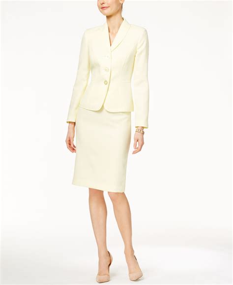 Le Suit Three Button Shawl Collar Skirt Suit With Images Skirt Suit
