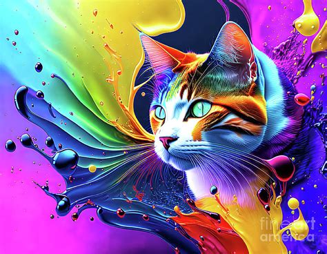Rainbow Tabby Cat Splash Digital Art By Elisabeth Lucas Fine Art America