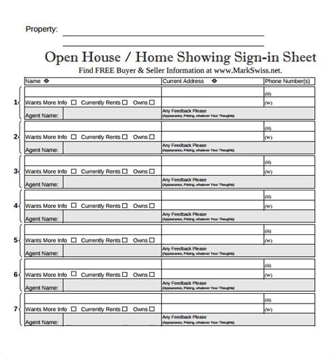 Free Sample Open House Sign In Sheet Templates Printable Samples Sample Open House Sign