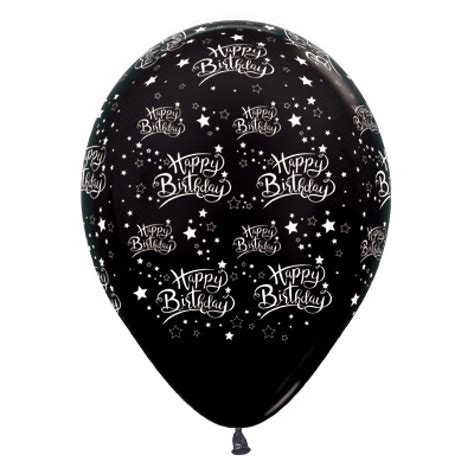 Sempertex 30cm Happy Birthday Stars Metallic Black Latex Balloons 25pk