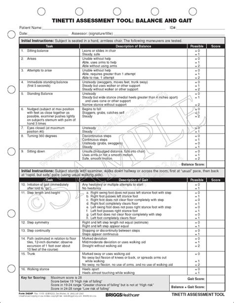 Tinetti Balance Assessment Score Sheet