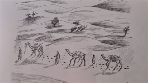 A Caravan In The Desert How To Draw A Desert Landscape Camel Train