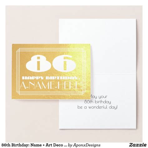 86th Birthday Name Art Deco Inspired Look 86 Foil Card Zazzle