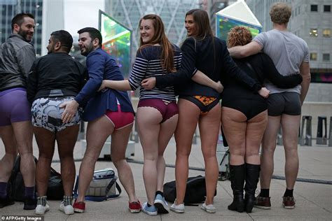 Passengers Riders Take Off Their Trousers As Part Of The Annual No