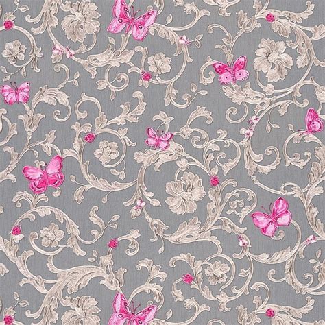 Versace Grey Pink Baroque Butterflies Pink Gray Hd Phone Wallpaper