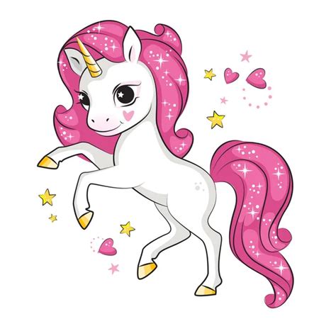 Cute Little Pink Magical Unicorn Vector Design White Background Print