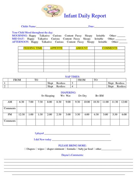 Free Printable Infant Daycare Forms