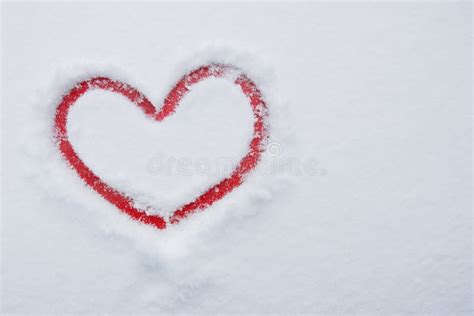 Red Heart Painted On White Snow Valentine S Day And Romantic Stock