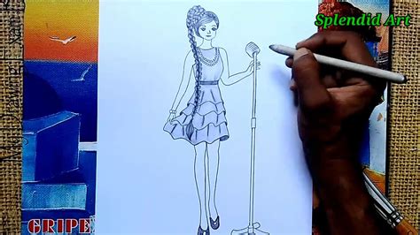 Girl Singing With Microphone Drawing Pencil Sketch Splendid Art