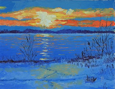 Winter Sunset Wellesley Island Ny Painting By Robert P Hedden