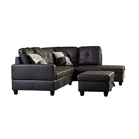 Aycp Furniture Black Right Facing Chaise Convertible L Shape Faux
