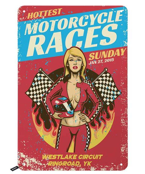 Buy Swono Motorcycle Race Event Tin Signssexy Girl In Grunge Textured