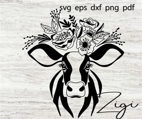 Cow With Flower Crown Svg Cow Face Svg Cow With Flowers Svg Etsy Österreich