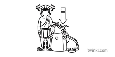 Sym Perseus Puts Medusas Head In The Magic Pouch Bw Illustration Twinkl