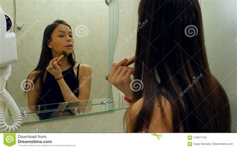 Woman Caresses Her Skin In Bathroom Stock Image Image Of Caresses Health 119077149