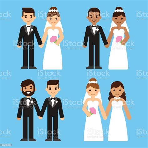 Ilustración De Conjunto De Parejas De La Boda De Dibujos Animados Y Más