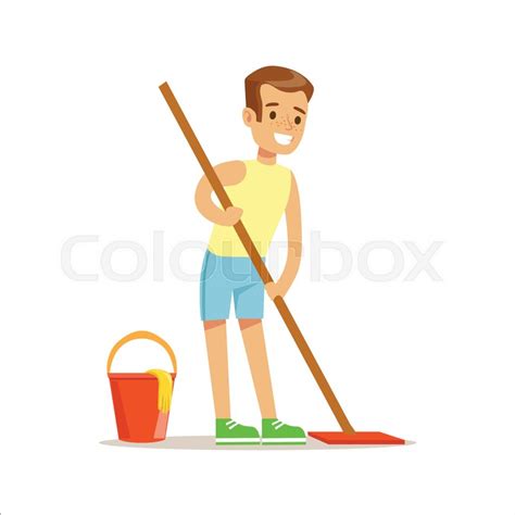 More images for home cleaning cartoon » Boy Cleaning Floor With The Mop ... | Stock vector | Colourbox