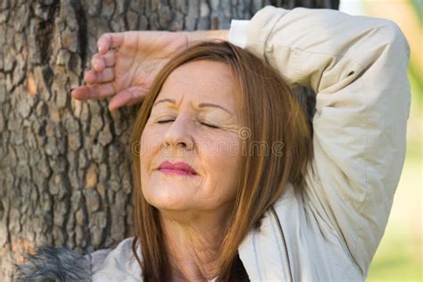 Woman Relaxed Closed Eyes Outdoors Stock Image Image Of Casual Caucasian 93988861