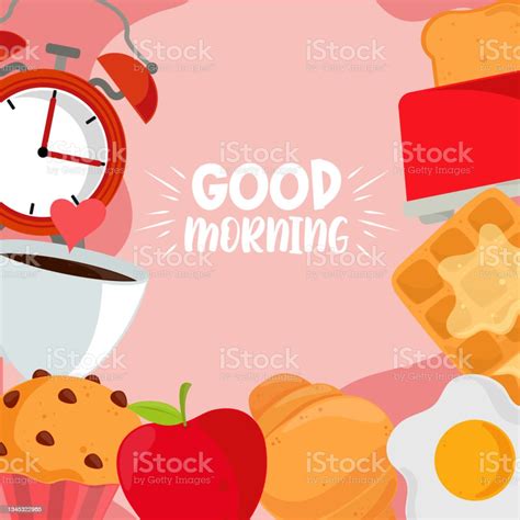 Good Morning Poster Stock Illustration Download Image Now Apple Fruit Bread Breakfast
