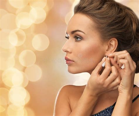 Close Up Of Woman Wearing Earrings Stock Photo Image Of Gorgeous