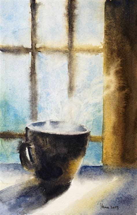 Morning Coffee Cup Original Watercolor Painting Kitchen Wall Art