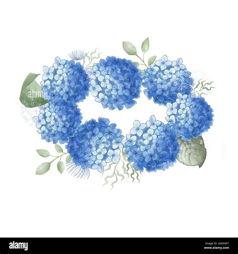 Blue Hydrangea Flowers Frame Watercolor Botanical Hand Painting