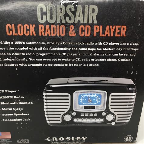 Crosley Cr612 Bk Black Corsair Amfm Radio Dual Alarm Clock Cd Player
