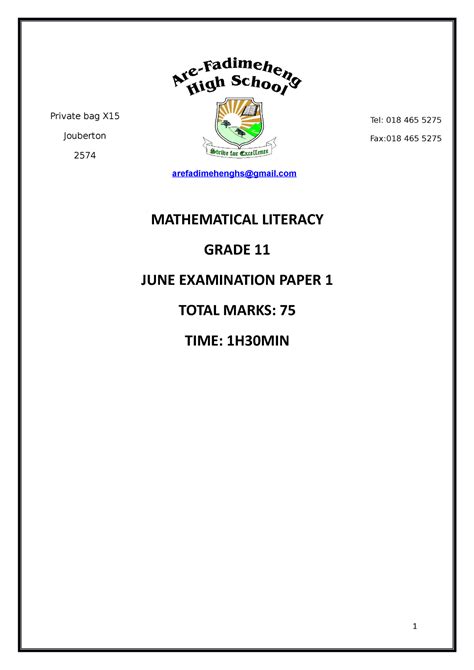 Grade 11 June Exam Paper 1 Maths Literacy 2022 Arefadimehenghsgmail