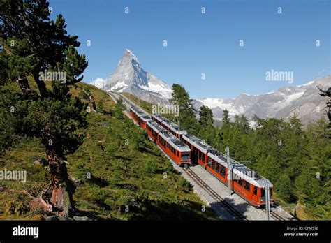 Gornergrat Railway In Front Of The Matterhorn Riffelberg Zermatt