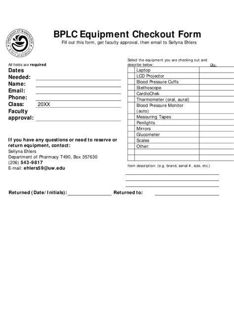Fillable Online Equipment Checkout Form Template Fax Email Print