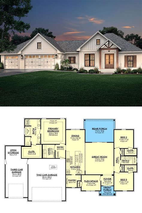 Single Story Contemporary Craftsman House Plan With Three Car Garage 4