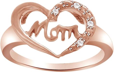 Mothers Day Jewelry Ts White Natural Diamond Heart Of Mom Ring Inrose Gold Over Sterling