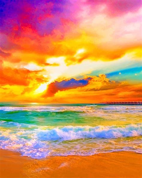Beach Rainbow Sunset Painting Art Of Paint By Numbers