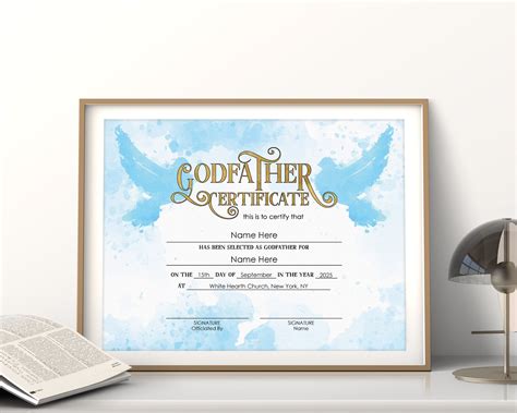 Editable Godfather Certificate Template Printable Baptism Etsy
