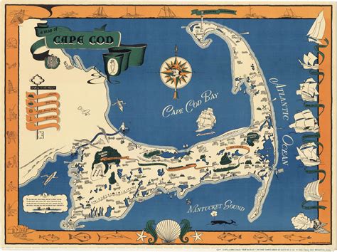 Vibrant Pictorial Map Of Cape Cod Rare Antique Maps