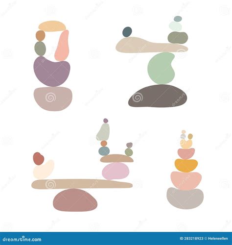 Zen Stone Cairns Set in Simple Abstract Doodle Style Vector