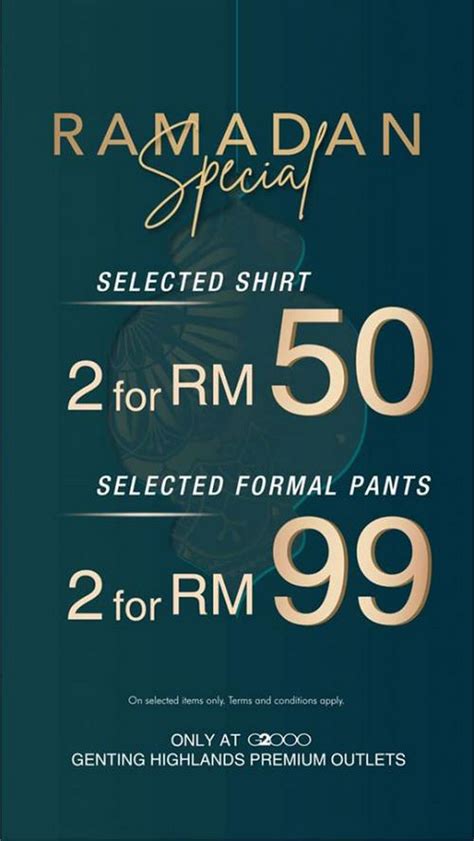 Genting highlands premium outlets® is an outlet center with a collection of designer and name brand merchandise at savings of 25% to 65% every day. 14 May 2020 Onward: G2000 Ramadan Sale at Genting ...