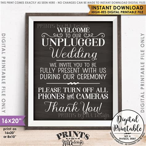 Unplugged Wedding Sign No Phones Or Cameras Unplugged Ceremony Sign