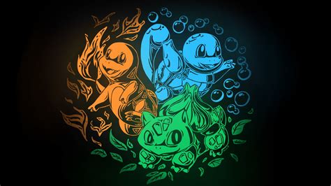 Pokemons Squirtle Bulbasaur And Charmander Illustration Hd Wallpaper