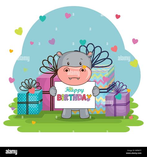 Happy Birthday Card With Cute Hippo Stock Vector Image And Art Alamy