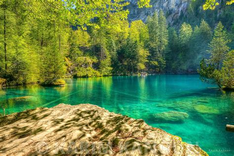 Crystal Clear Blue Water Blausee Lake Bern Switzerland Shooting