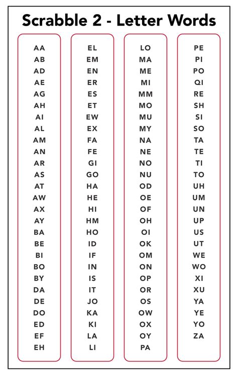 Scrabble 3 Letter Word List Printable