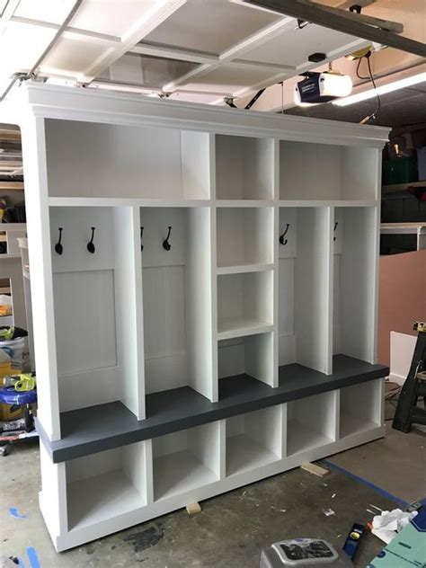 I built a basic shelf to put the baskets on, its the same one i made for our bathroom shelves. Mudroom Entryway bench/shoe storage/organization/mudroom ...